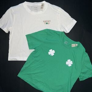 Victoria's Secret XS T-SHIRT Lot white GREEN GOLD GLITTER IRISH St Patrick Patty